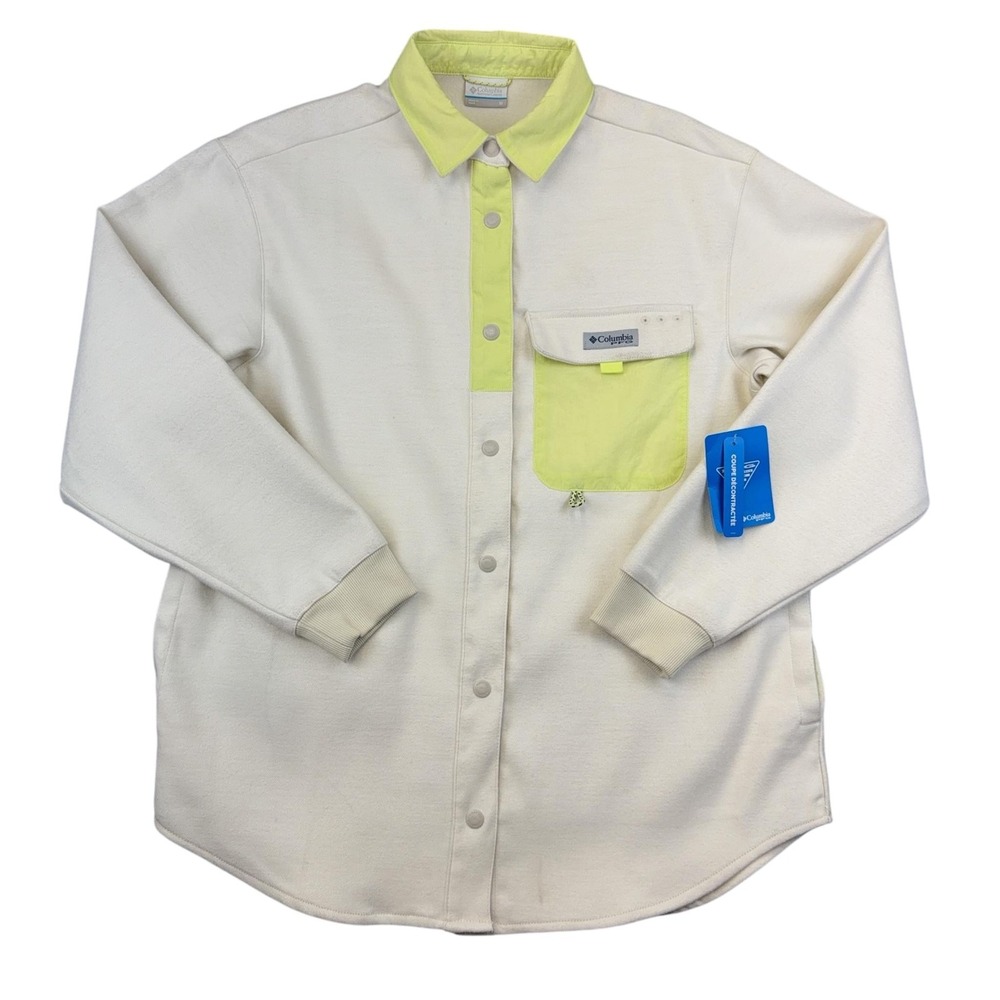 Columbia PFG Open Water Jacket Womens Medium White Knit Snap Shirt Outdoor